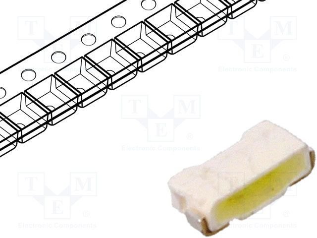 Gaismas diode SMD, aukstā balts(5000-6500K), leņķisks, 1104, 1800-2600mcd, 2.9...3.4V/30mA, 120grad., 1104