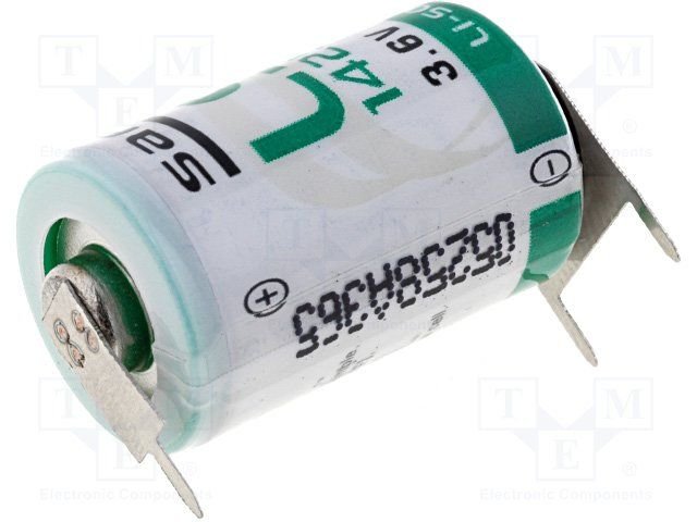 Litija baterija ar cietām kājiņām, 3.6V, 1/2AA, 14.5*25mm, 3 pin, 1200mah, 8.83gr