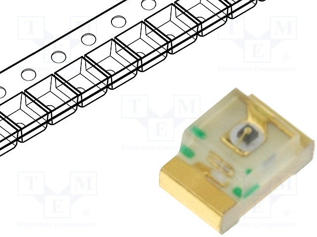 Gaismas diode SMD, sarkans, 0805(2x1.25x1.1mm), 36...100mcd, 1.85...2.5V/20mA, 625nm, 120grad., 0805