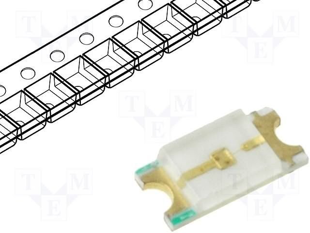 Gaismas diode SMD, zaļš, 1206(3.2x1.6x0.68mm), 70-100mcd, 570nm, 1.8...2.4V/20mA, 120grad., 1206