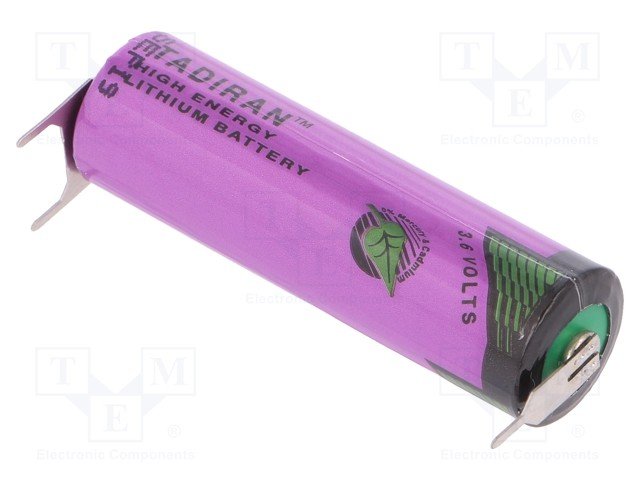 Litija baterija ar plakaniem izvadiem, lodēšanai, THT, 3.6V, AA, R6, Ø14.7x50.5mm, 2200mah, 20.0gr