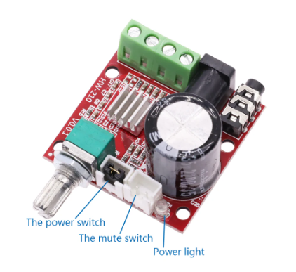 Modulis: audio, jaudas pastiprinātājs, stereo, 2x10W/8R, Class D, DC12V/2A, ar skaļuma kontroli, 40x40x30mm, PAM8610