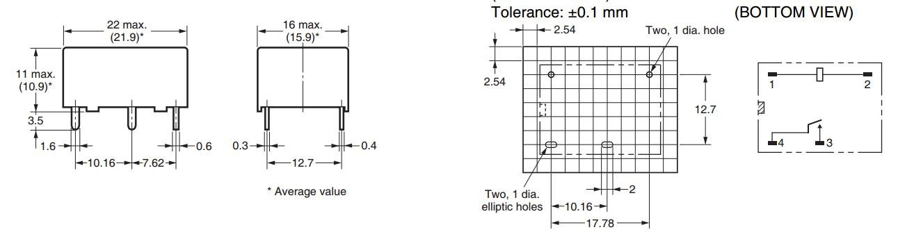 Relejs DC24V, SPST-NO, 10A/250VAC, 10A/30VDC, 2.88k(8.3mA), viens kontakts uz saslēgšanu, 22x16x11mm, OMRON