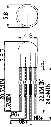 5mm, RGB, 0.5/1.56/0.75cd, 100grad, 2/3.3/3.3V/20mA, 640/525/460nm, gaismas diode, kopējas katods