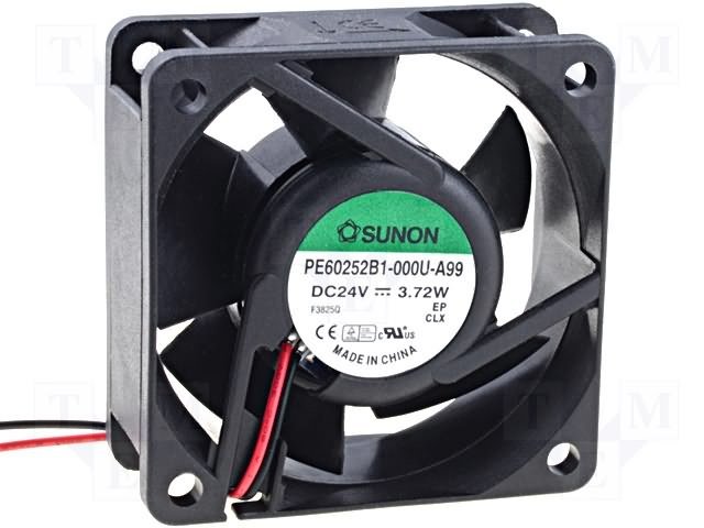 60x60x25mm, DC24V, ritgultnis, 61.16m3/h, 44db, 6900rpm, 3.72W, Ventilators