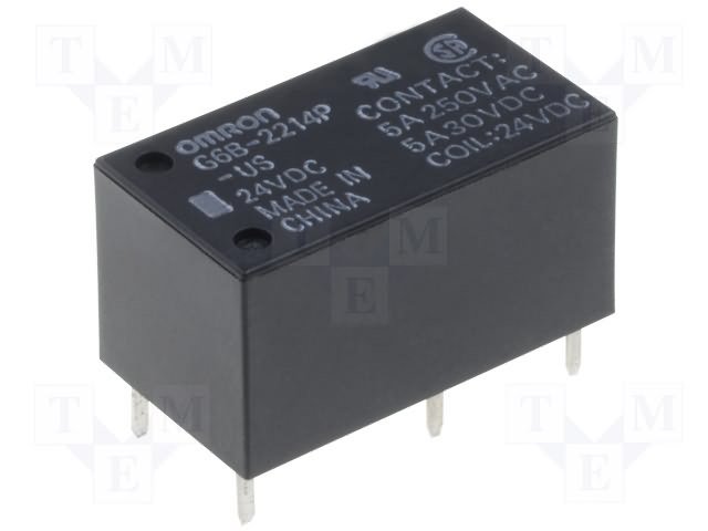 Relejs DC24V, DPST-NO, 2x5A/250VAC, 2x5A/30VDC, 1.92kΩ(12.6mA), divi kontakti uz saslēgšanu, 20x10x10mm, OMRON