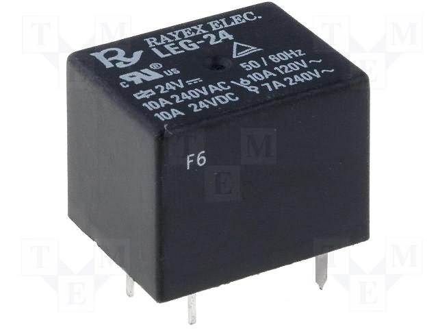 Relejs DC24V, SPDT, 10A/120VAC, 10A/24VDC, 1.6kΩ(15mA), viens kontakts uz pārslēgšanu, 19.5x15.8x15mm, RAYEX ELECTRONICS