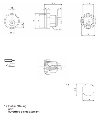 2.1*5.5mm, ligzda, skruvējamā (M12.5x1), on/off, plastmasas, vadam, 0.5A/12VDC, uzgrieznis apakšpusē, CLIFF