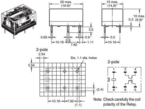 Relejs DC24V, SPST-NO+SPST-NC, 8A/250VAC, 2.88kΩ(8.3mA), divi kont. atsevišķi sasl./atvien., 20x15x10mm, OMRON