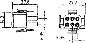 6pin(2x3), korpuss kontaktam "papa", 6.35x6.35mm, NLS serija, taisns