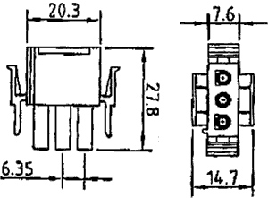 3pin(1x3), korpuss kontaktam "papa", 6.35x6.35mm, NLS serija, taisns