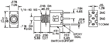 Poga SPDT, ON-ON, 1A/125VAC, 1A/28VDC, lodējamas, Ø6.35mm, ar fiksaciju