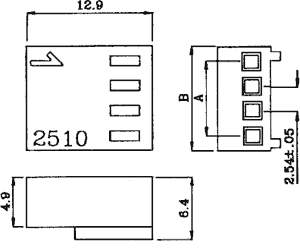 2pin, štekers/mama uz vadam, bez kontaktiem, solis=2.54mm, 250V/3A, NS25