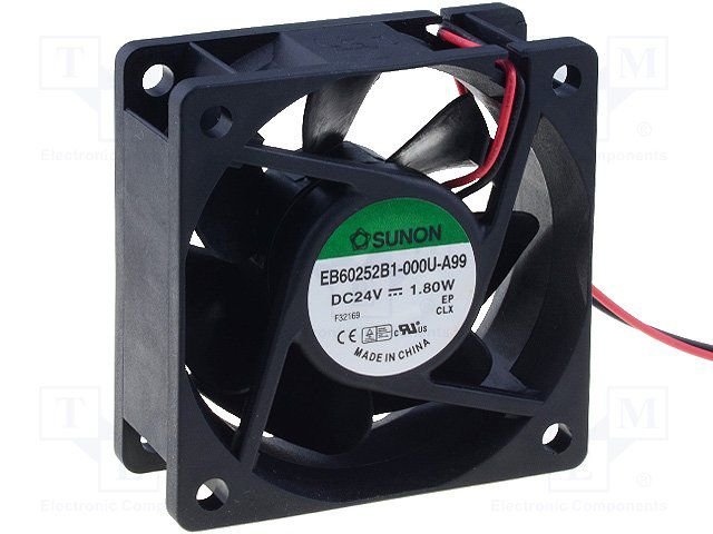 60x60x25mm, DC24V, ritgultnis, 39.7m3/h, 34.5db, 4500rpm, 1.68W, Ventilators