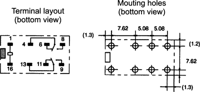 Relejs DC12V, DPDT, 2x0.5A/125VAC, 2A/30VDC, 288R(41.7mA), divi kontakti uz pārslēgšanu, 20.5x10x11.4mm, OMRON