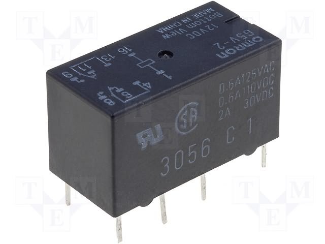 Relejs DC12V, DPDT, 2x0.5A/125VAC, 2A/30VDC, 288R(41.7mA), divi kontakti uz pārslēgšanu, 20.5x10x11.4mm, OMRON