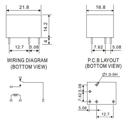 Relejs DC24V, SPDT, 10A/240VAC, 10A/24VDC, 1.28kΩ(18.7mA), viens kontakts uz pārslēgšanu, 21.8x16.8x14.2mm, RAYEX ELECTRONICS