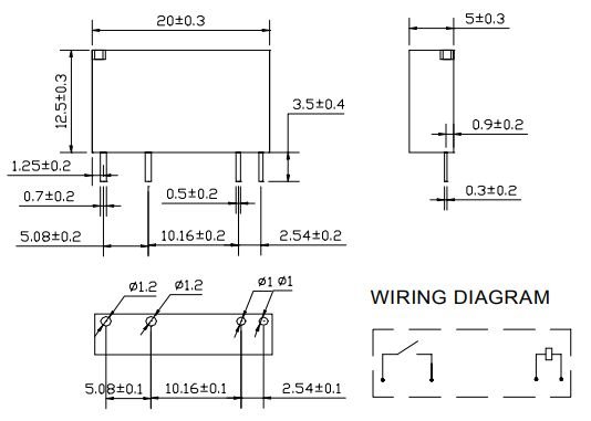 Relejs DC24V, SPST-NO, 5A/250VAC, 5A/30VDC, 3200R(7.5mA), viens kontakts uz saslēgšanu, 20x5x12.5mm, FORWARD INDUSTRIAL CO.