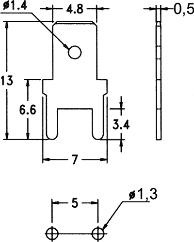 4.8x0.5mm, spraudnis, THT, atvērts, taisns