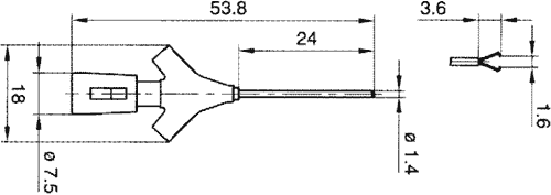 Mērstienis-aizspiednis, tipa pincete, 2A, 60VAC, 0,64mm, L=53mm, sarkanā krasa