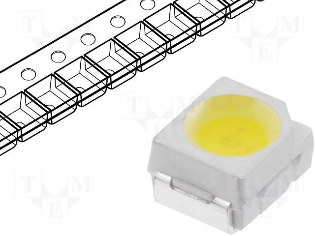 Gaismas diode SMD, silts balts(3200K), 3528, PLCC2, 2100...3000mcd, 2.8...3.4V/20mA, 120grad., PLCC2