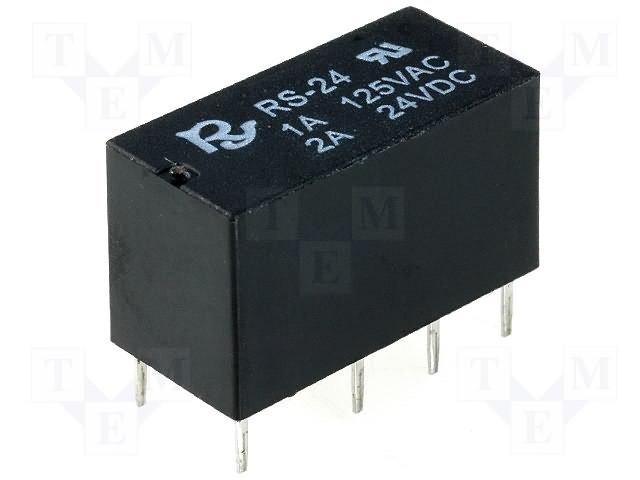 Relejs DC24V, DPDT, 2x1A/125VAC, 1.25A/30VDC, 3.84kΩ(6.5mA), divi kontakti uz pārslēgšanu, 20.5x10x11.4mm, RAYEX ELECTRONICS