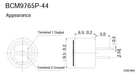 Mikrofons elektrets, lodejamas THT, Ø9.7x6.5mm, 2.2kΩ, 500uA, 1.5÷10V, SNR:60dB, 20-16000Hz