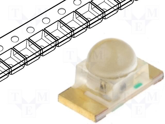 Gaismas diode SMD, sarkans, 1206, 110...500mcd, 628nm, 1.9...2.5V/20mA, 3.2x1.6x1.8mm, 40grad., lēca, 1206