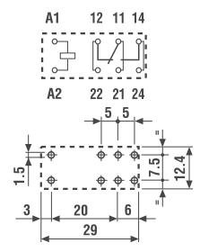 Relejs DC24V, SPDT, 16A/250VAC, 16A/30VDC, 900Ω(27mA), viens kontakts uz pārslēgšanu, 29x12.4x25mm, FINDER