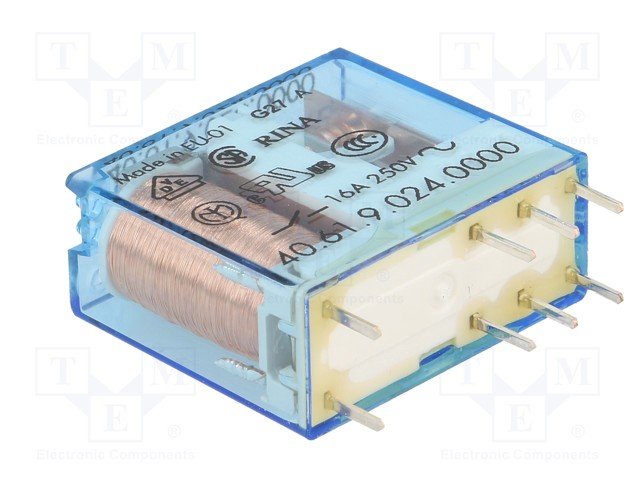 Relejs DC24V, SPDT, 16A/250VAC, 16A/30VDC, 900Ω(27mA), viens kontakts uz pārslēgšanu, 29x12.4x25mm, FINDER