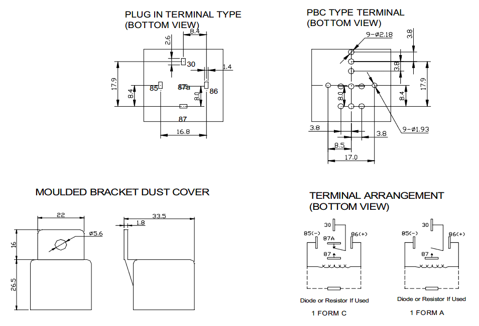 Relejs DC12V, SPDT, 60A/14VDC, 72R(167mA), viens kontakts uz saslēgšanu, 28x28x25mm, FORWARD INDUSTRIAL CO.