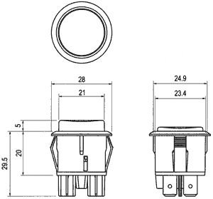 Poga DPST-NO, OFF-ON, 20A/12VDC, LED12VDC, Ø26x27mm, sarkanā krasa, ar fiksaciju