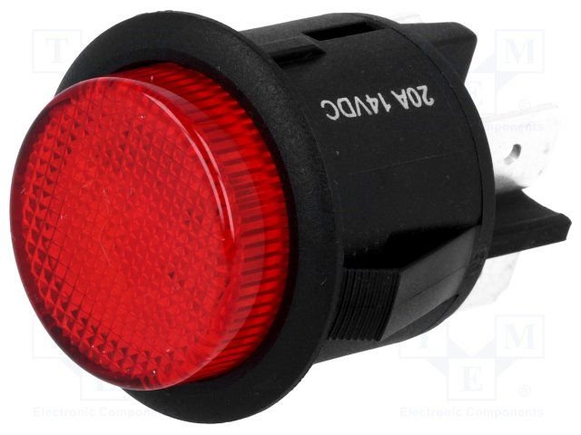 Poga DPST-NO, OFF-ON, 20A/12VDC, LED12VDC, Ø26x27mm, sarkanā krasa, ar fiksaciju