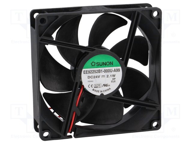 92x92x25mm, DC24V, ritgultnis, 87.55m3/h, 34dBA, 3000prm, 2.1W, Ventilators