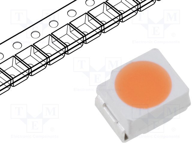 Gaismas diode SMD, sarkans(tomato), 3528, 1.5-1.8lm, 120°, 2.8...3.6V/20mA, 3.5x2.8x1.9mm, PLCC2