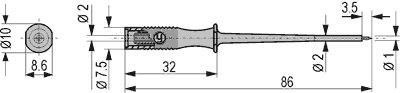 Mērītāju mērstienis, atsperu adata D=0.1...1mm, ligzda d=2mm, melna krasa