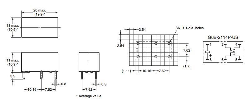 Relejs DC24V, SPST-NO + SPST-NC, 5A/250VAC, 5A/30VDC, 1.92k(12.5mA), divi kontakti: 1. uz saslslēgšanu, 2. uz atslslēgšanu, 20x10x10mm, OMRON