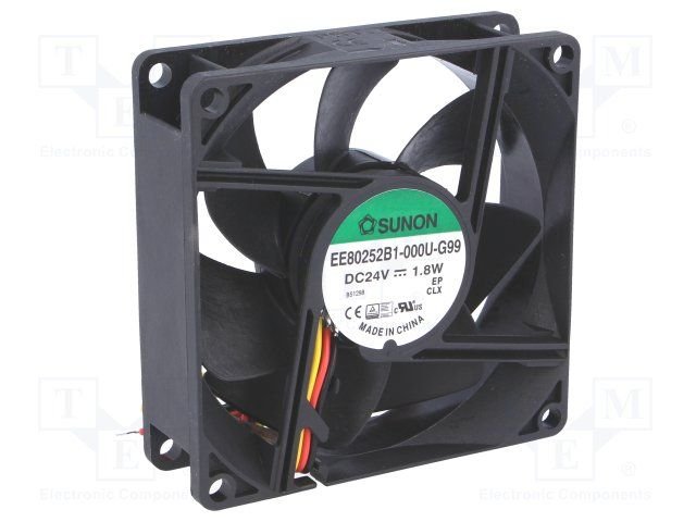 80x80x25mm, DC24V, ritgultnis, 69,70m3/h, 33dB, 3200rpm, 1.8W, Ventilators ar devejam