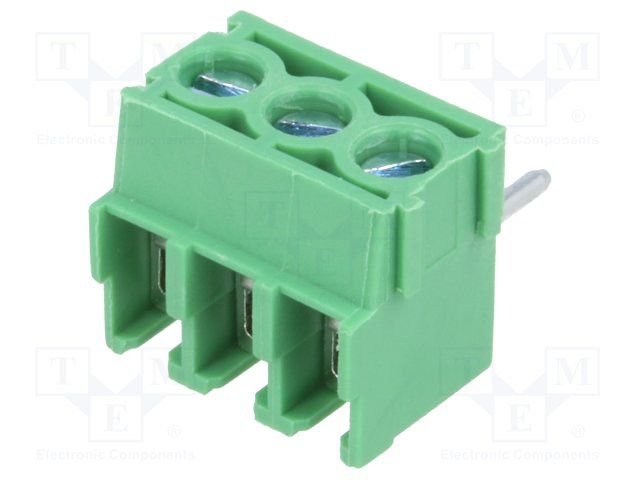 Terminal blocks PCB, 3pin, 3.5mm, 1.5mm2, 200V/17.5A, 10.5x9.2x7.6mm, leņķisks 90°