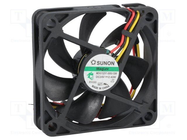 60x60x15mm, DC24V, MagLev, 42.83m3/h, 36.2db, 5400rpm, 2.4W, Ventilators ar 3 vadiem, tips F