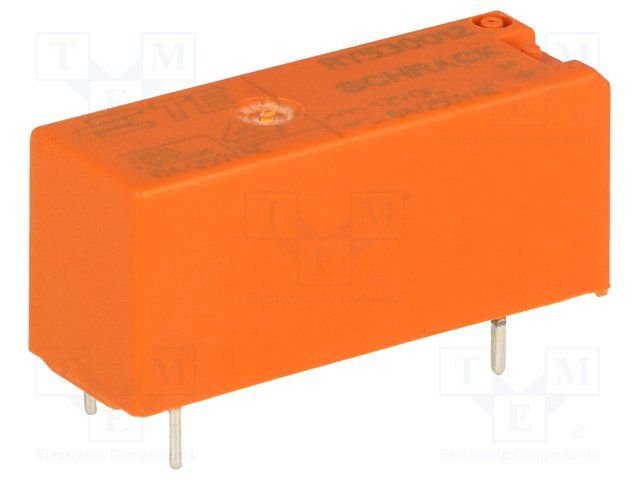 Relejs DC12V, SPST-NO, 8A/250VAC, 8A/30VDC, 620R(19.3mA), IP40, viens kontakts uz saslēgšanu, 28.5x10.1x12.3mm, TE Connectivity