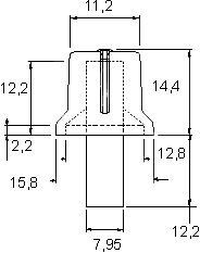 Potenciometru rokturitis Ø12x14.4/26mm, plastmasa, melna/balta, Ø6mm, iespiežamā, svārki Ø16mm, D-profils, pagarināts štoks