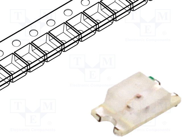 Gaismas diode SMD, sarkans, 1206(3.2x1.6x0.8mm), 100-120mcd, 625nm, 1.8...2.5V/20mA, 120grad., 1206