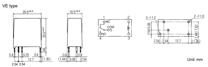 Relejs DC24V, SPDT, 5A/250VAC, 5A/30VDC, 1.6kΩ(15mA), viens kontakts uz pārslēgšanu, 20.5x20.5x10.5mm, FUJITSU