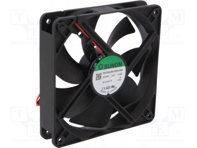 120x120x25mm, DC24V, ritgultnis, 127.42m3/st, 34dB, 2200rpm, 2W, Ventilators