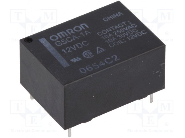 Relejs DC12V, SPST-NO, 10A/250VAC, 10A/30VDC, 720Ω(16.6mA), viens kontakts uz saslēgšanu, 22x16x11mm, OMRON