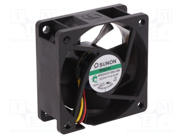 60x60x25mm, DC24V, MagLev, 45.63m3/h, 27db, 5200rpm, 1.92W, Ventilators ar 3 vadiem, tips F