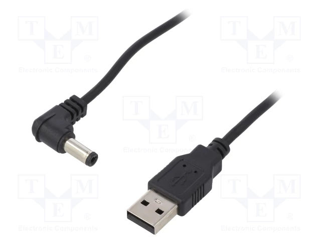 5.5*2.5mm leņķisks/USB A, L=10mm, štekers, taisns, 5V/3A, 0.5mm2, vads, 1m