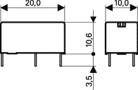 Relejs DC24V, SPST-NO, 6A/250VAC, 6A/30VDC, 2.88kΩ(8.3mA), viens kontakts uz saslēgšanu, 20x10,6x10mm, TE Connectivity