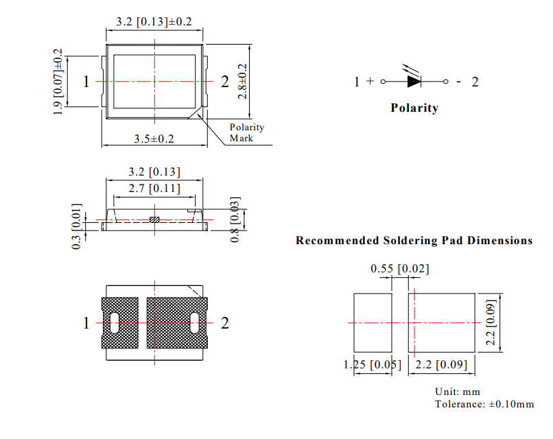 Gaismas diode SMD, silts balts(2600-3800K), 3528(PLCC2), 20...27lm, 2.8...3.8V/60mA, 120grad., 3.5x2.8x0.8mm, PLCC2